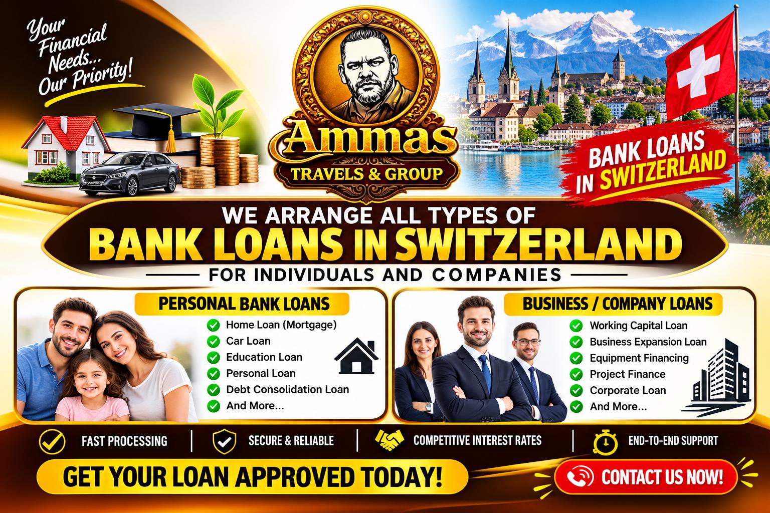 Ammas Finance bank loan support in Switzerland