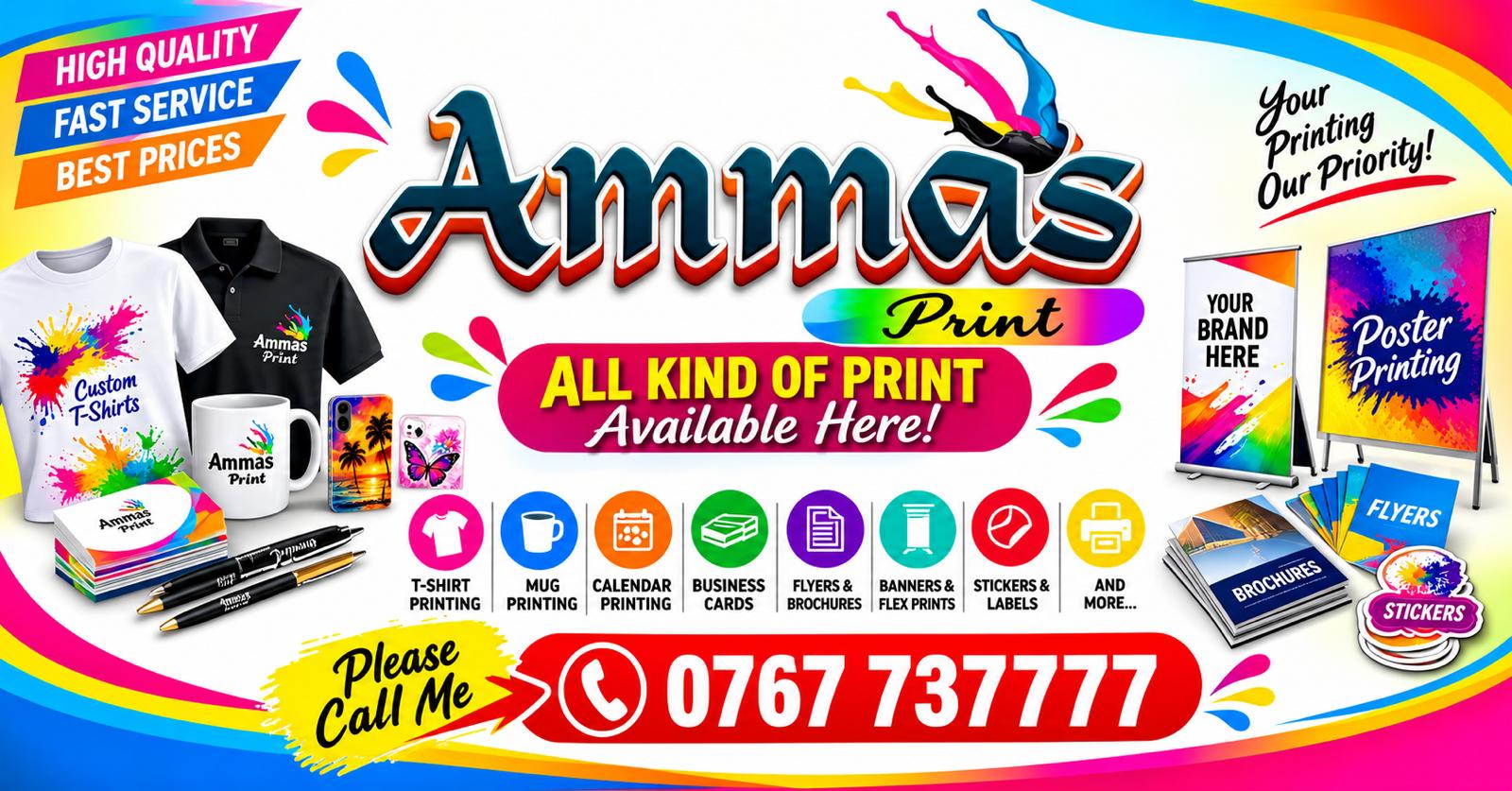 Ammas Print services: T-shirts, mugs, calendars, business cards, flyers, banners, stickers and more